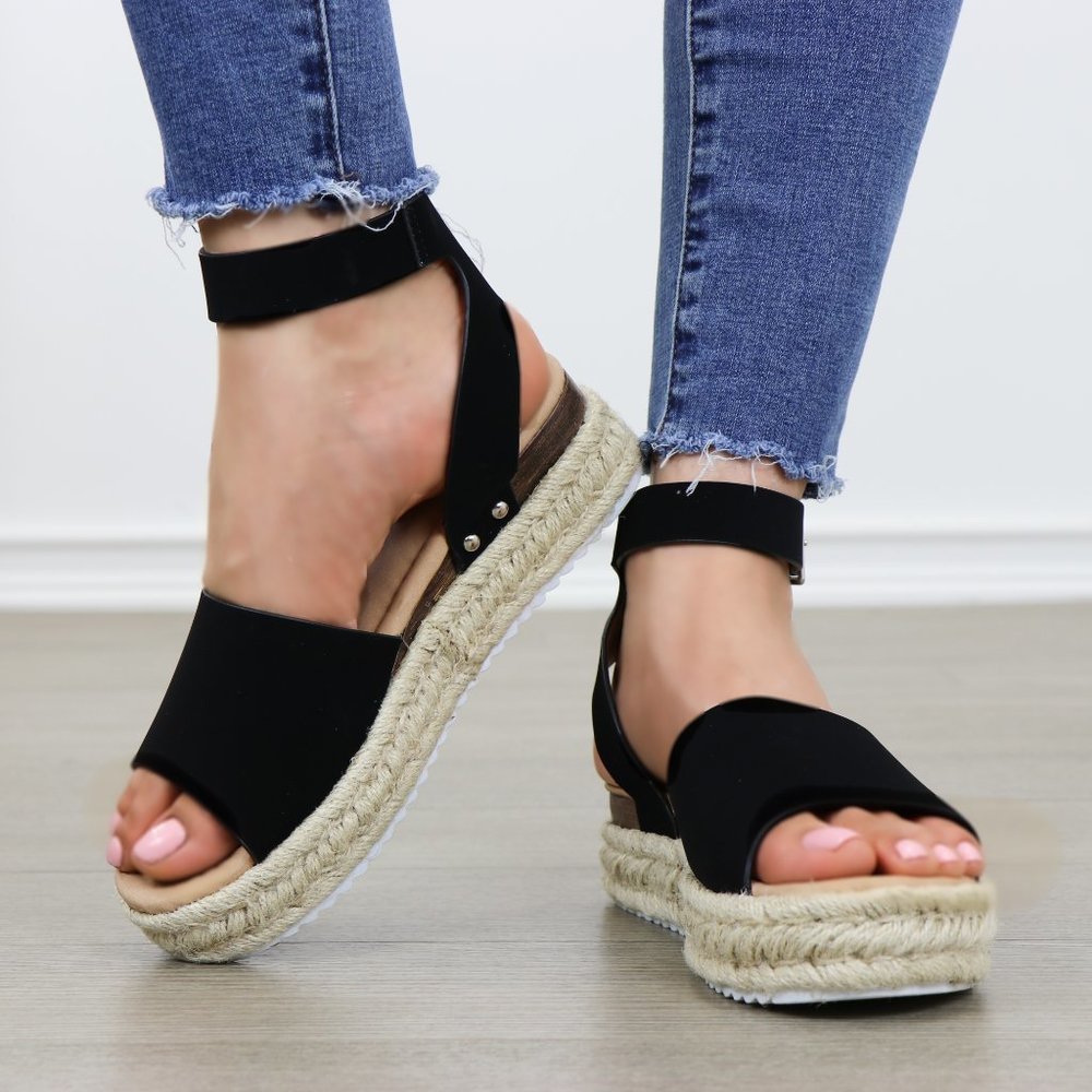 Black Espadrille Platform Comfort Sandal - Picture 8 of 8